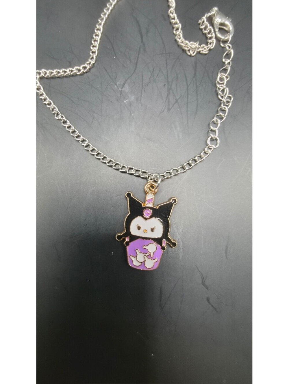 Cute Cartoon Character Bubble Boba Tea Pendant Necklace with Silver Chain